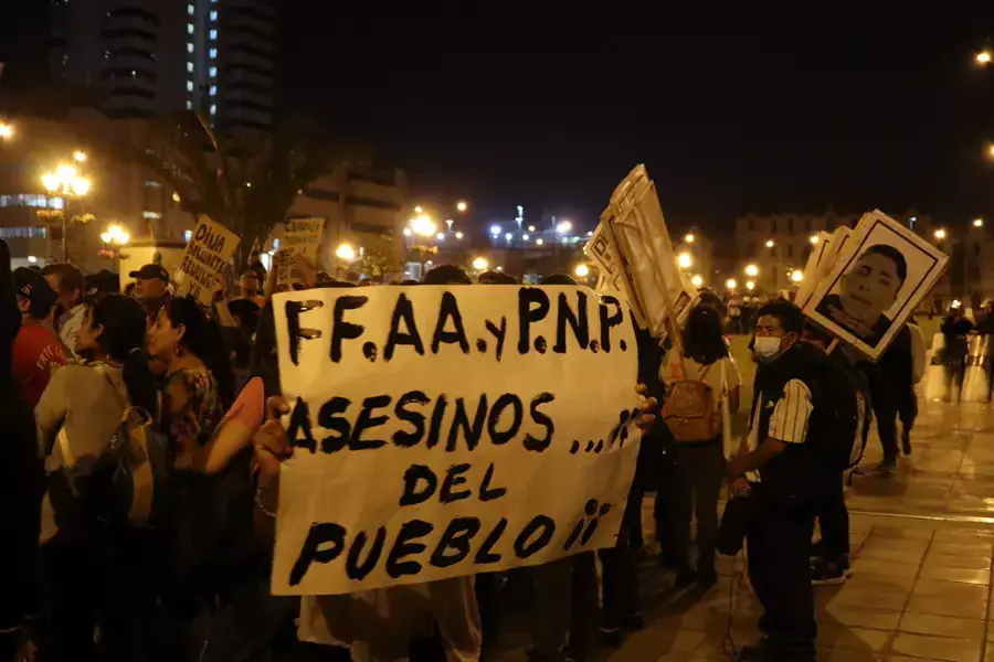 Peruvian citizens protest against the government of President Dina Boluarte in January 2023.