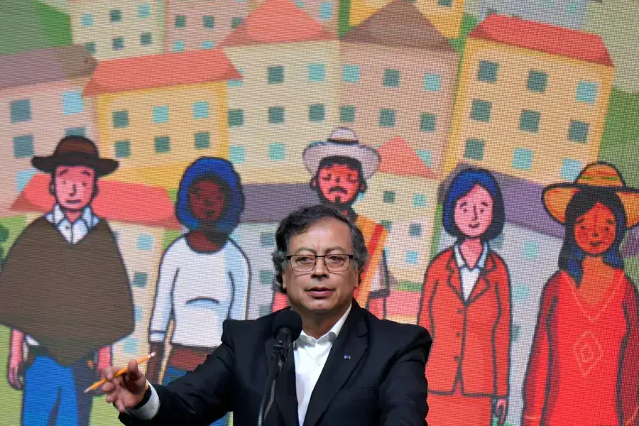 Colombian President Gustavo Petro attends a ceremony to formally begin the ceasefire between the Colombian government and the ELN on August 3, 2023.