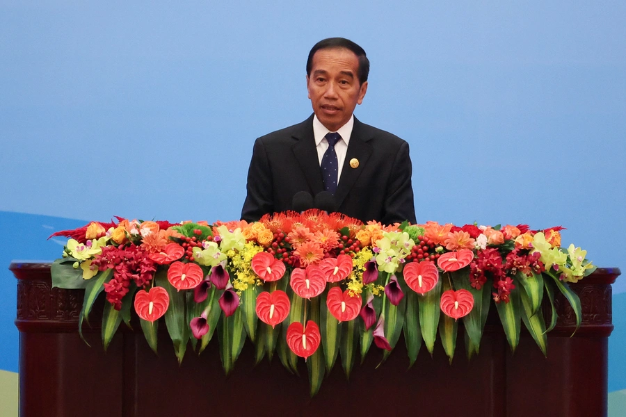 Indonesian President Joko Widodo speaks at the opening ceremony of the Belt and Road Forum (BRF), to mark the 10th anniversary of the Belt and Road Initiative at the Great Hall of the People in Beijing on October 18, 2023.