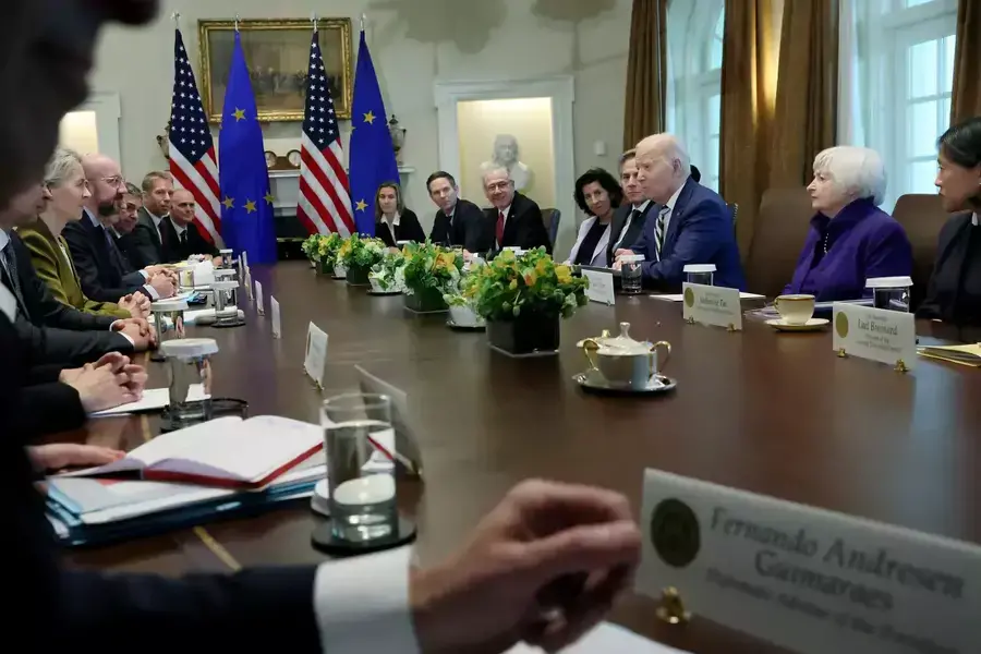 U.S. President Joe Biden holds a trilateral meeting with President of the European Council Charles Michel and President of the European Commission Ursula von der Leyen at the White House in Washington