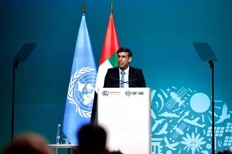 Prime Minister Rishi Sunak speaks to the United Nations Climate Change Conference (COP28) in Dubai, United Arab Emirates, on December 1, 2023. 