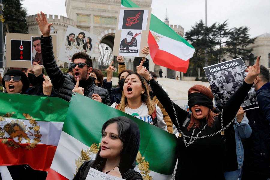 People take part in a protest against the Islamic regime of Iran following the death of Mahsa Amini, in Istanbul, Turkey on December 10, 2022.