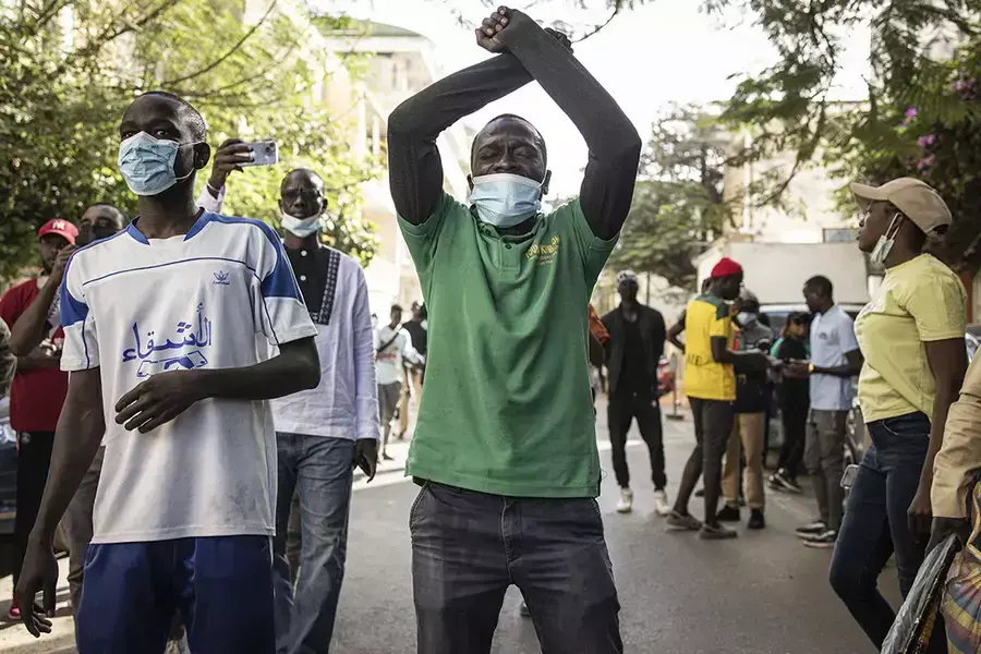 Protesters gather outside the general assembly in Dakar, Senegal on February 5, 2024.