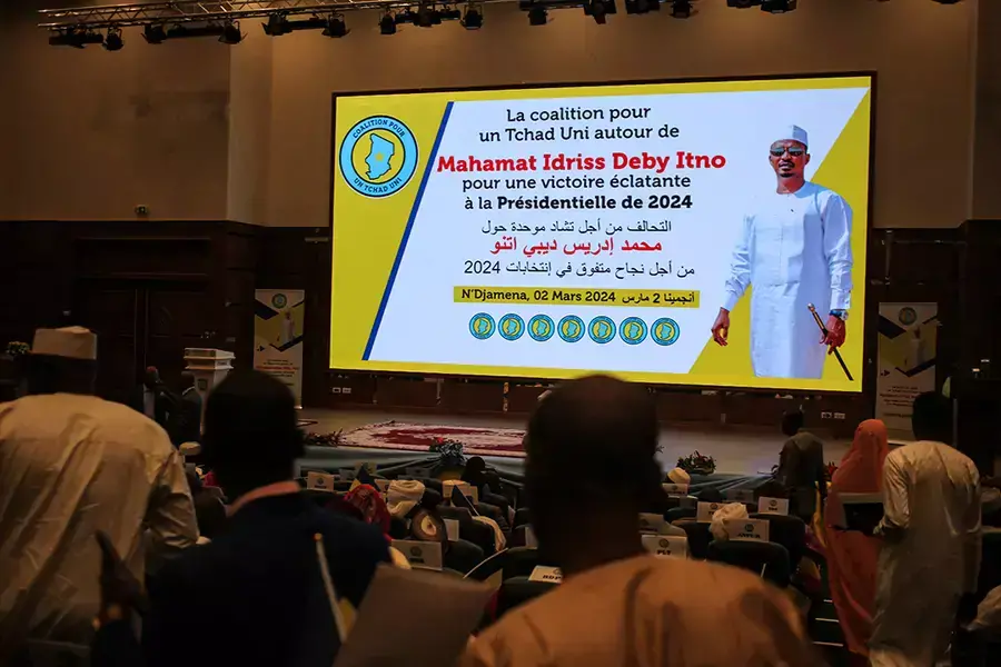Delegates wait for Chad’s transitional president General Mahamat Idriss Déby Itno to arrive ahead of an inauguration meeting of a coalition of parties for his candidacy for the presidential election set for May, in N'Djamena, Chad on March 2, 2024. 