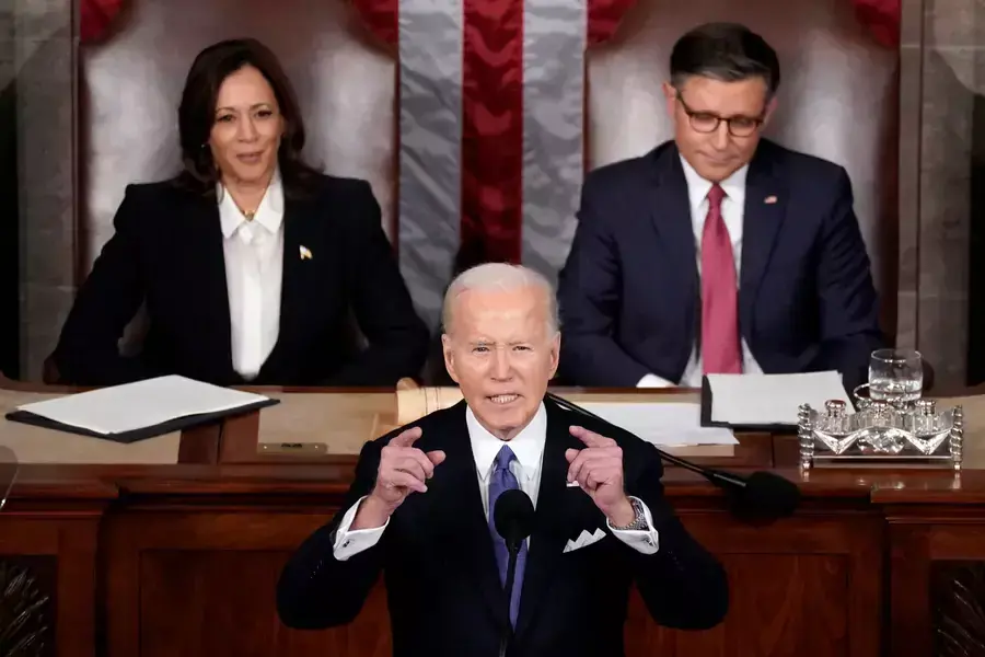 President Joe Biden delivers the State of the Union address to a joint session of Congress in Washington, DC, on March 7, 2024. 