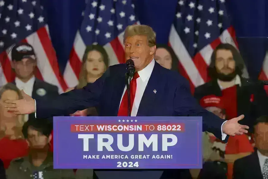 Republican presidential candidate and former U.S. President Donald Trump speaks during a campaign rally in Green Bay, Wisconsin,on April 2, 2024.