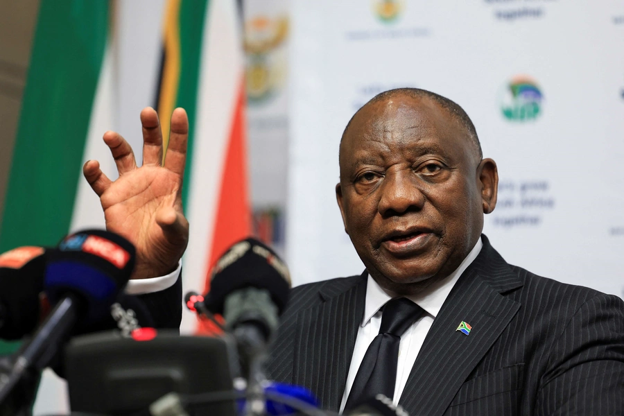 South African President Cyril Ramaphosa briefs the media on South Africa's G20 presidency for 2025 at the parliament in Cape Town, South Africa on December 3, 2024.