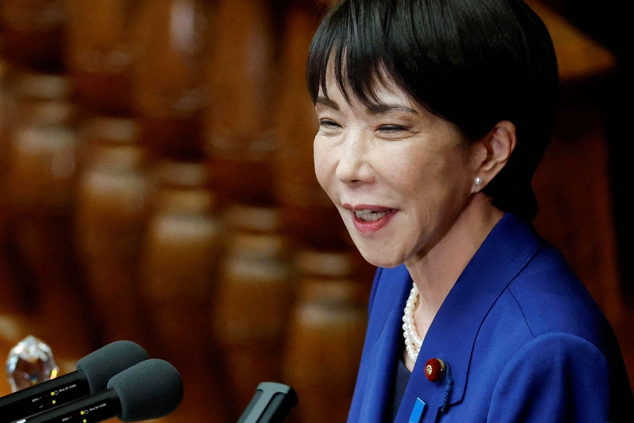 Japan's new Prime Minister Sanae Takaichi delivers her first policy speech in the parliament, in Tokyo, Japan, October 24, 2025. 