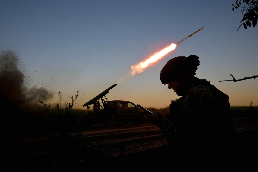 A Ukrainian artilleryman uses a portable rocket launcher in Ukraine’s Zaporizhzhia region