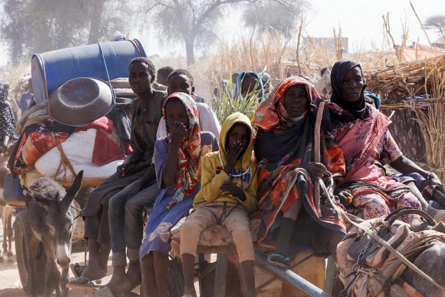 Displaced Sudanese flee Zamzam displacement camp in North Darfur, Sudan, after attacks by the Rapid Support Forces, April 15, 2025.