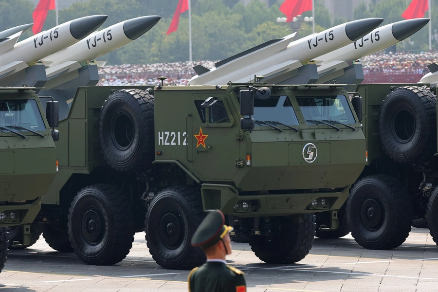Maritime operations group displays YJ-15 hypersonic anti-ship missiles during a military parade to mark the 80th anniversary of the end of World War Two, in Beijing, China, September 3, 2025.