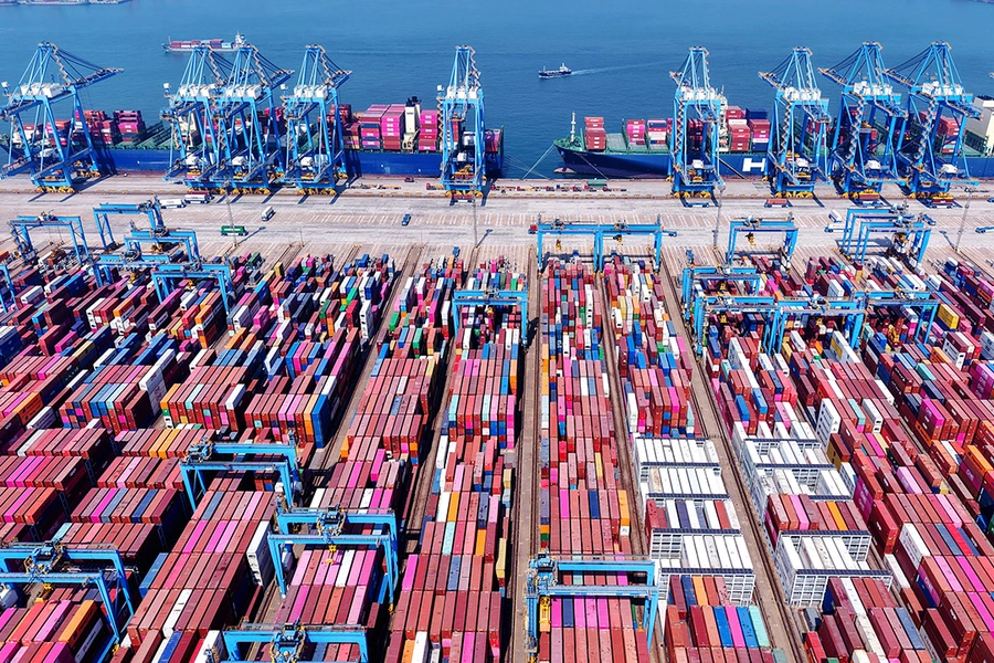 Cargo containers at a port