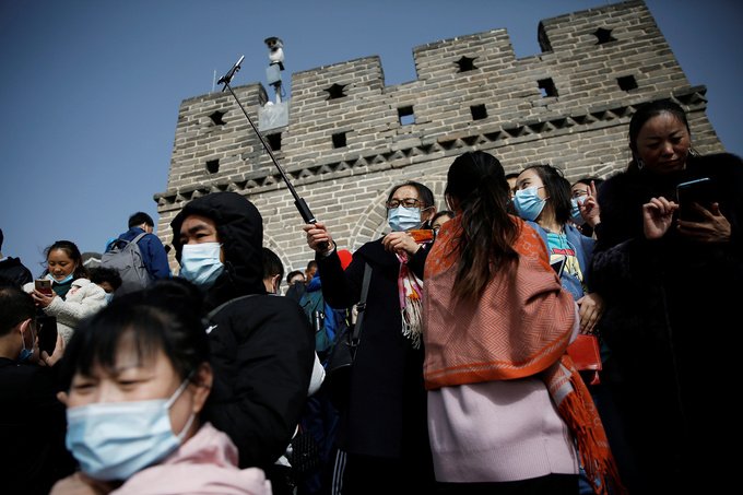 Visitors wearing masks, following the coronavirus disease (COVID-19) outbreak, are seen at the Badaling section of the Great Wall in Beijing, China